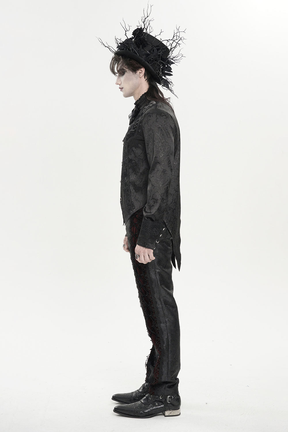 Mens black jacquard shirt side view