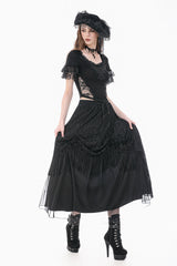 Women's Gothic Lace Embroidered Square-cut Collar Short Sleeve Top