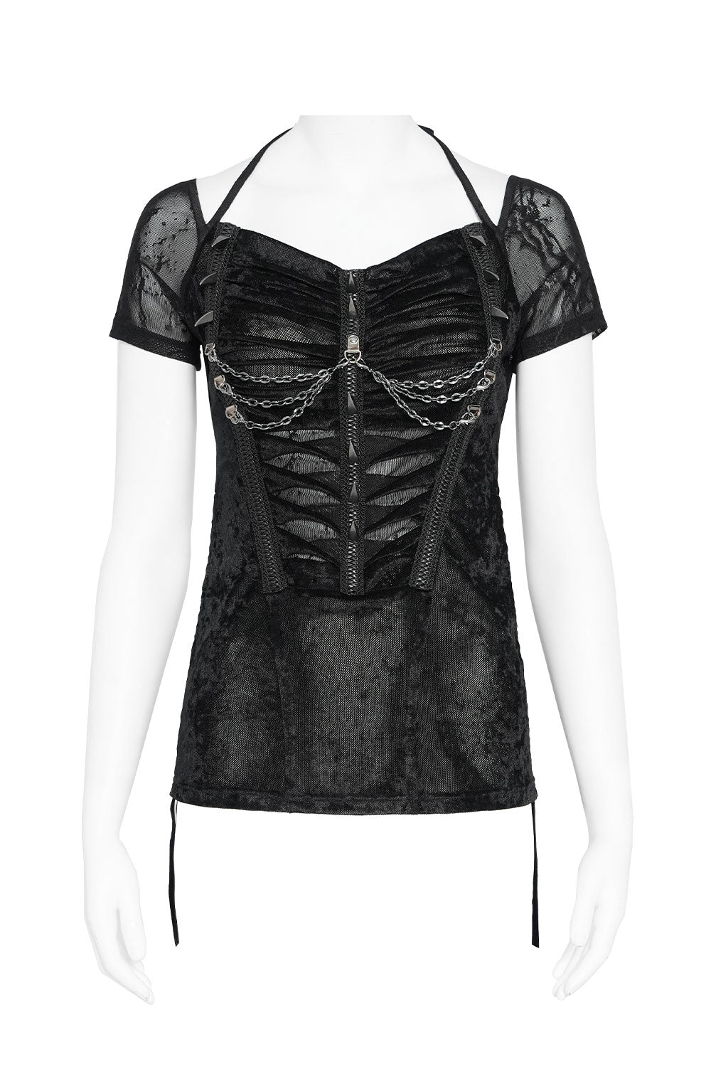 Adjustable length womens top with chain details