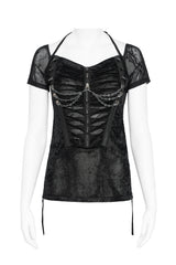 Adjustable length womens top with chain details