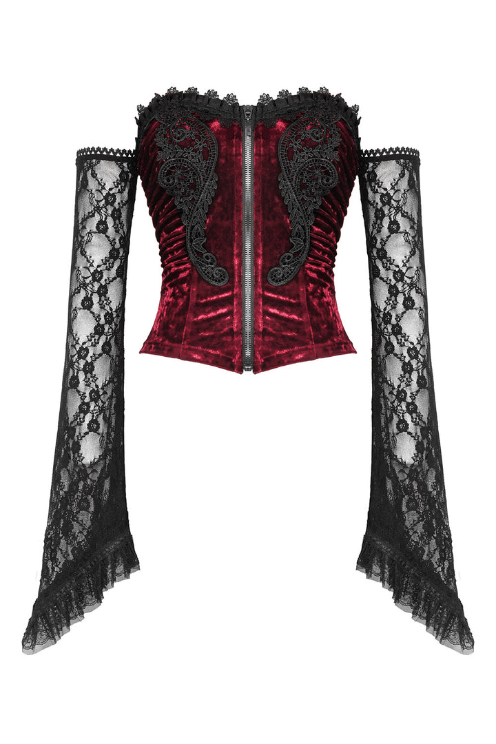 womens victorian red velvet goth lace corset