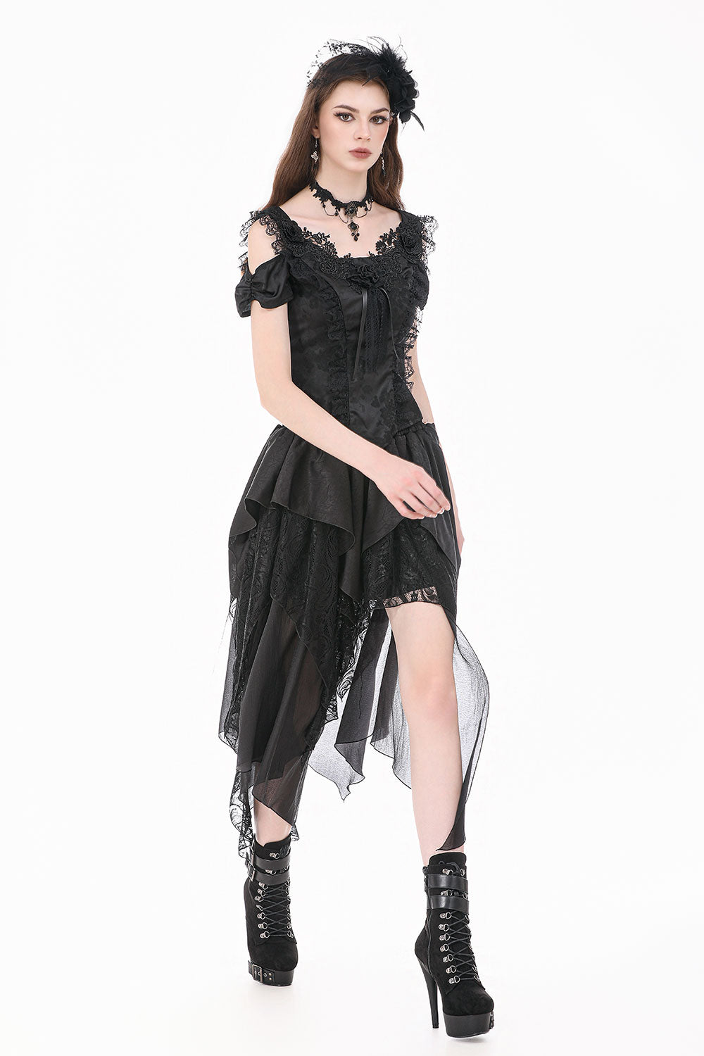 Cold shoulder womens gothic lace top
