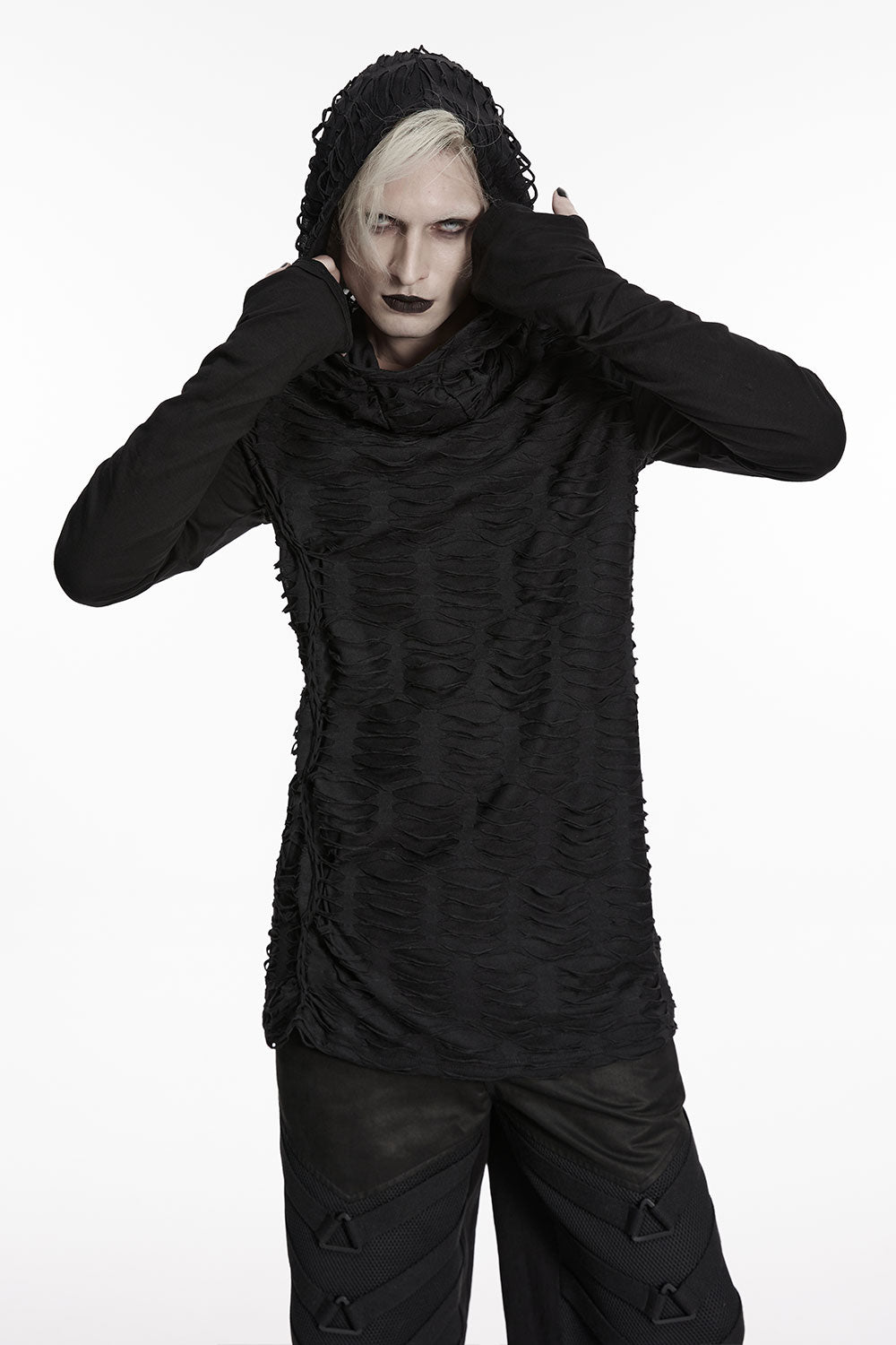 Punk Rave Men's Gothic Ripped Hooded Top