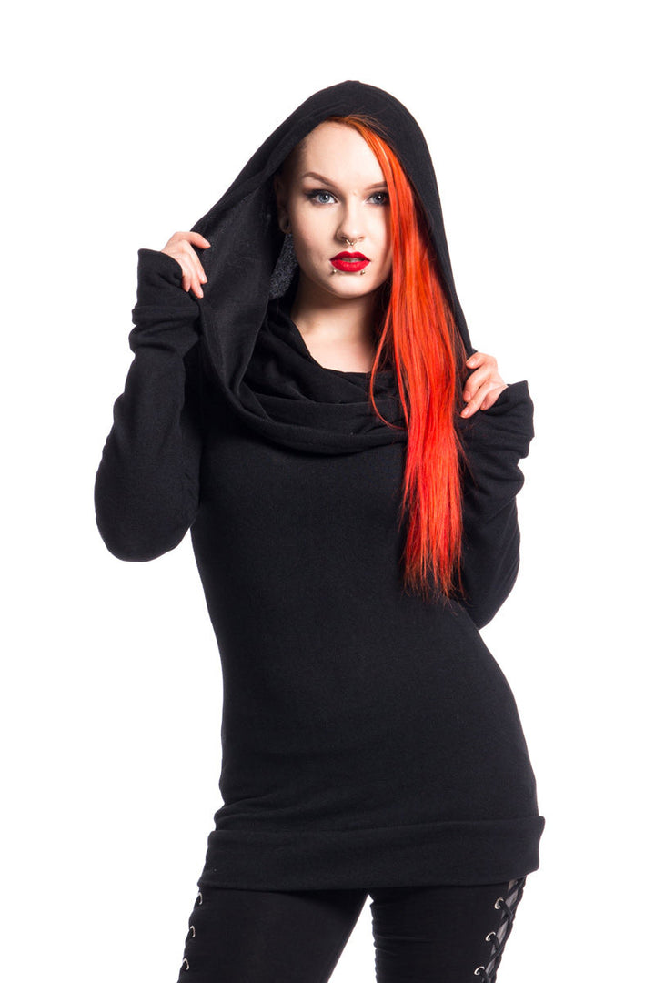 womens long gothic hoodie top with attached hood