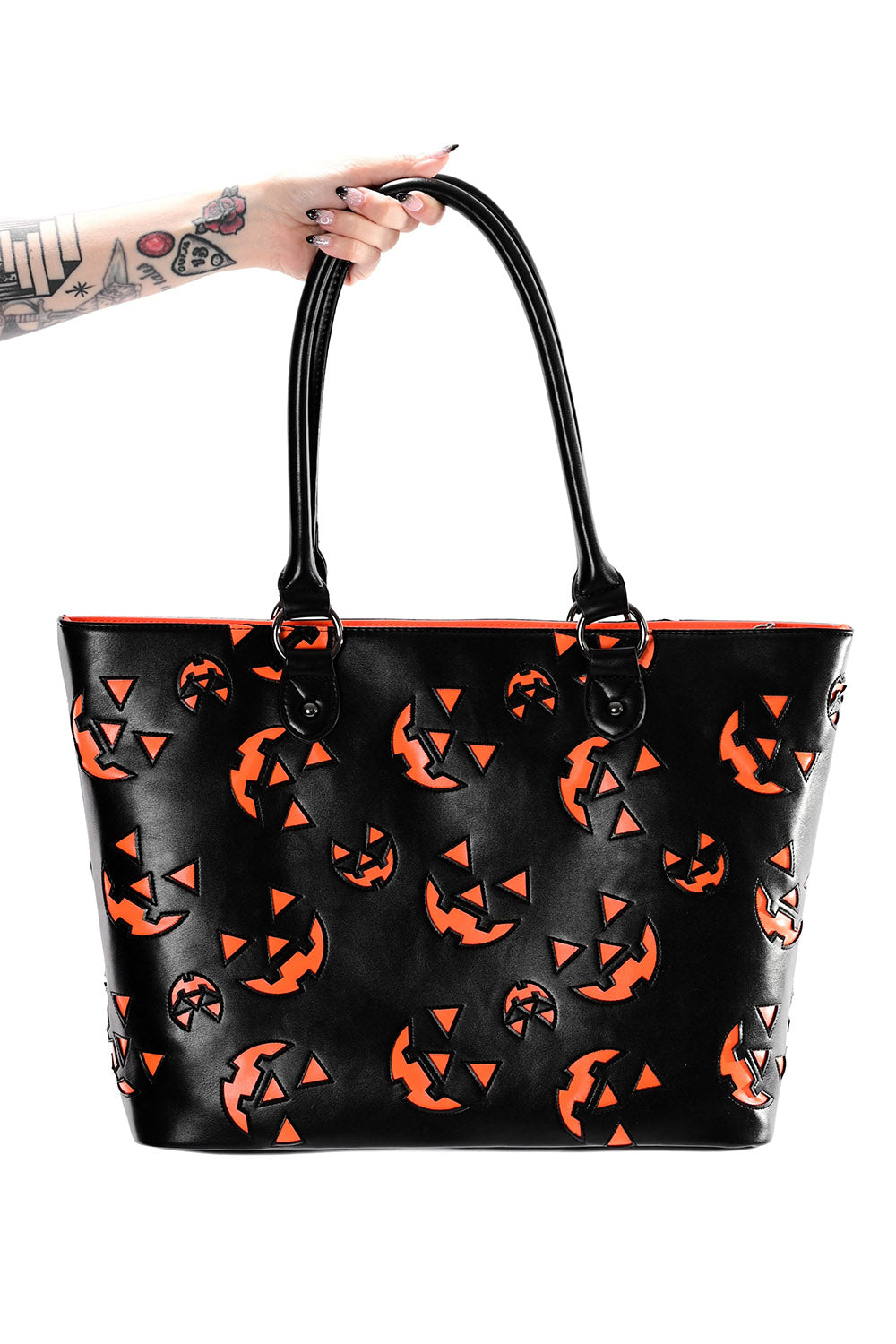 vegan leather pumpkin tote bag