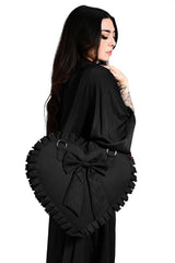 black ruffled heart shaped large tote bag