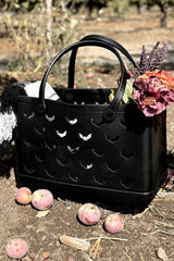 black rubber gothic tote bag