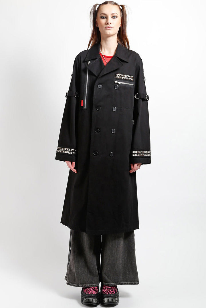 womens long black punk trench coat