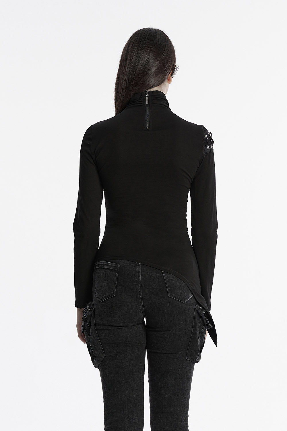 womens gothic shredded distressed turtleneck blouse 