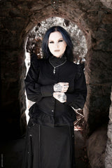 button down goth victorian blouse with ruffled shoulders
