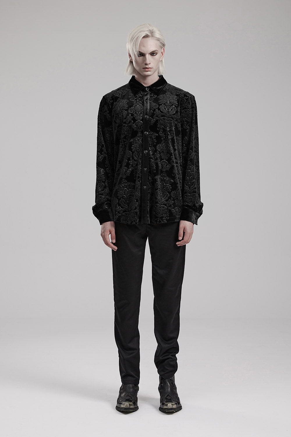 mens Victorian gothic velvet button down shirt 