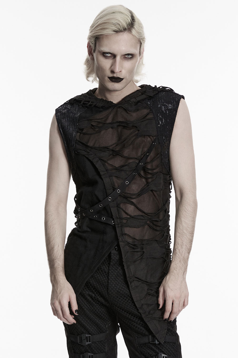 grunge goth distressed hooded vest for men