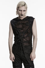 grunge goth distressed hooded vest for men