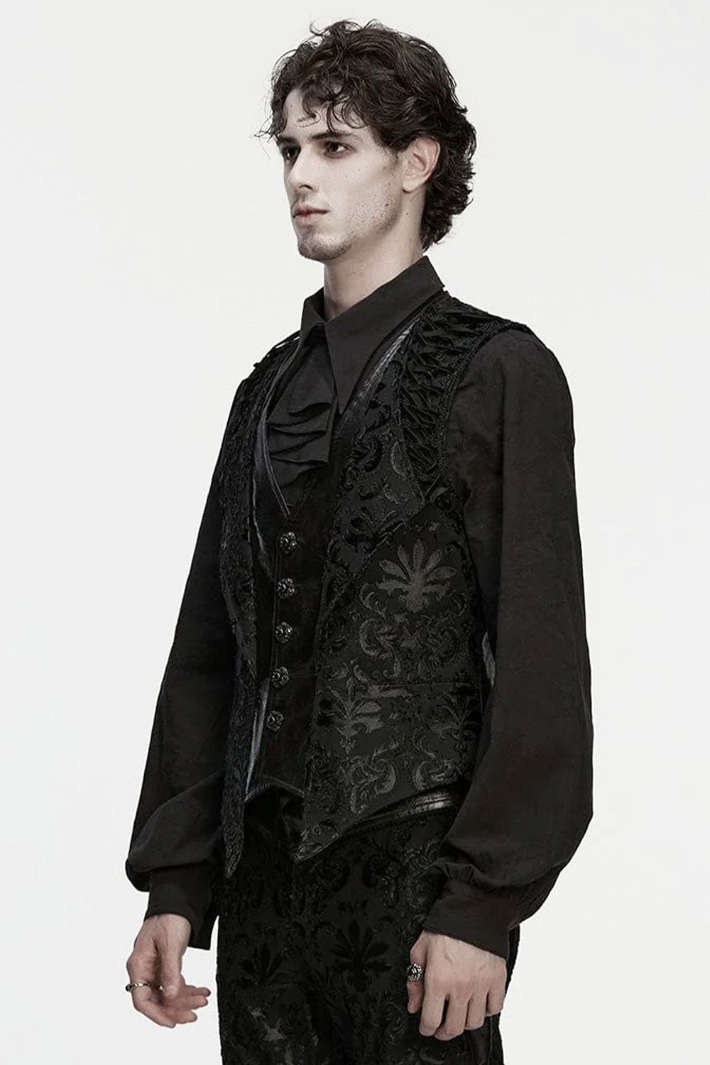 Embroidered dark goth vest for men with buckle and button details