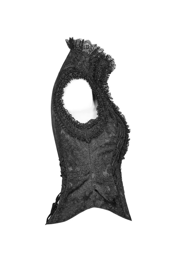 womens black high collar lace vest