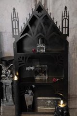black gothic cathedral assembled wall mounted three tiered shelf