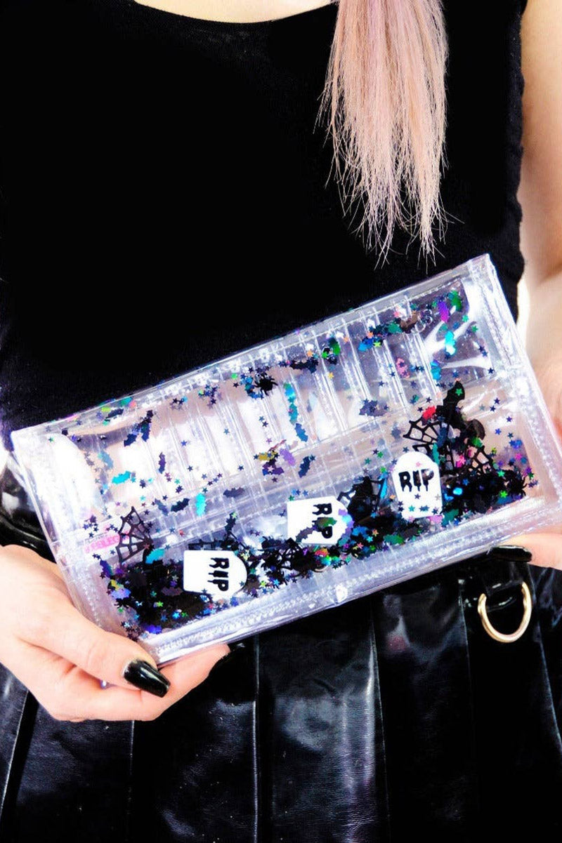 gothic glitter clear vinyl wallet