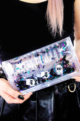 gothic glitter clear vinyl wallet
