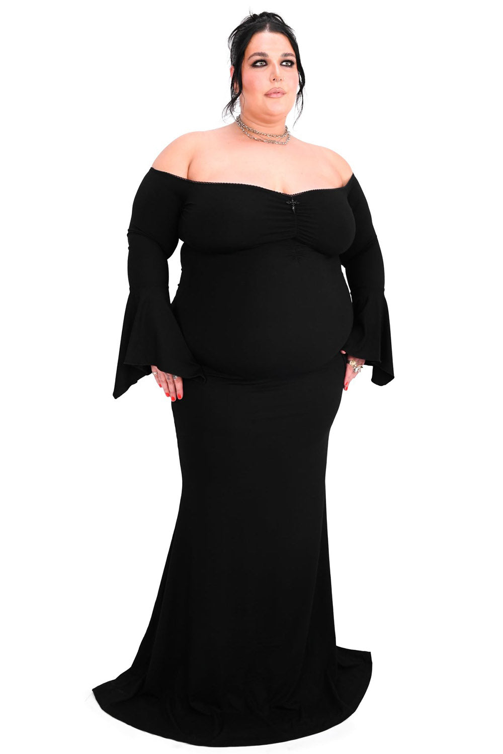 morticia inspired dress with built-in bra cups 