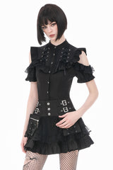 Victorian goth womens black blouse with cut out shoulders