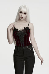 Velvet Lace Gothic Corset with Intricate Black Embroidery From from Punk Rave