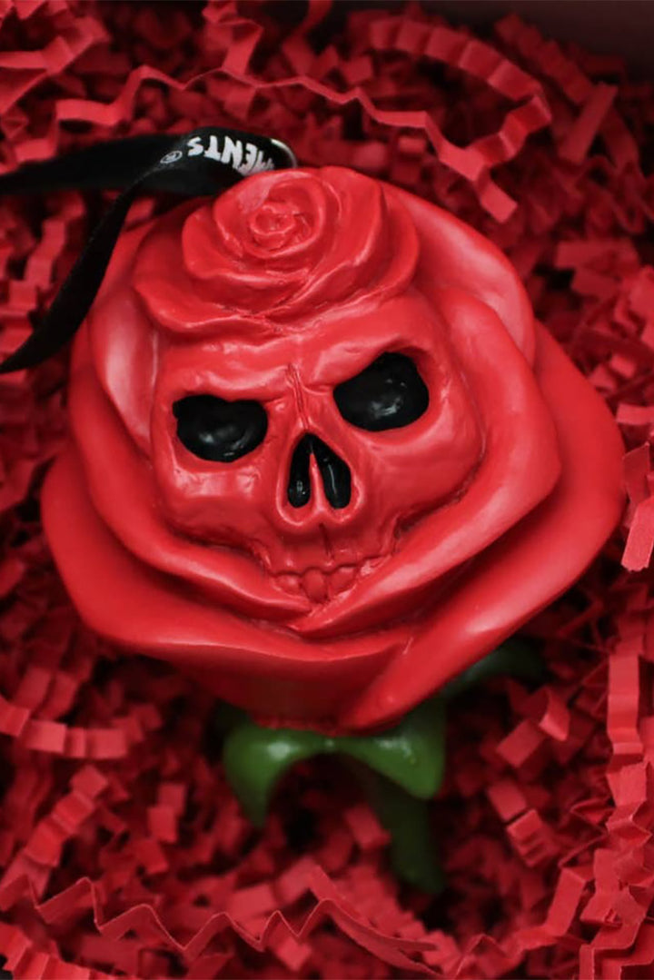 skull face gothic red rose christmas ornament 