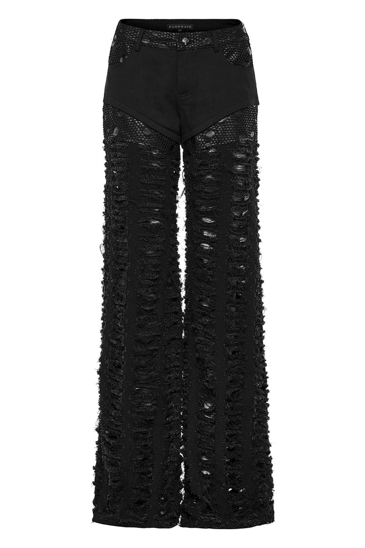patchwork fishnet womens baggy ripped pants by punk rave 