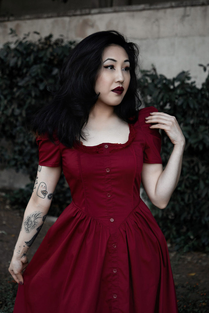 vintage goth inspired ruby red dress