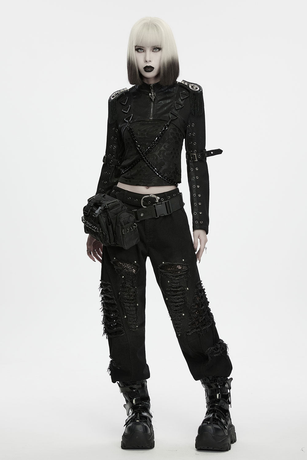 gothic punk buckle waist bag in black