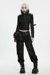 gothic punk buckle waist bag in black