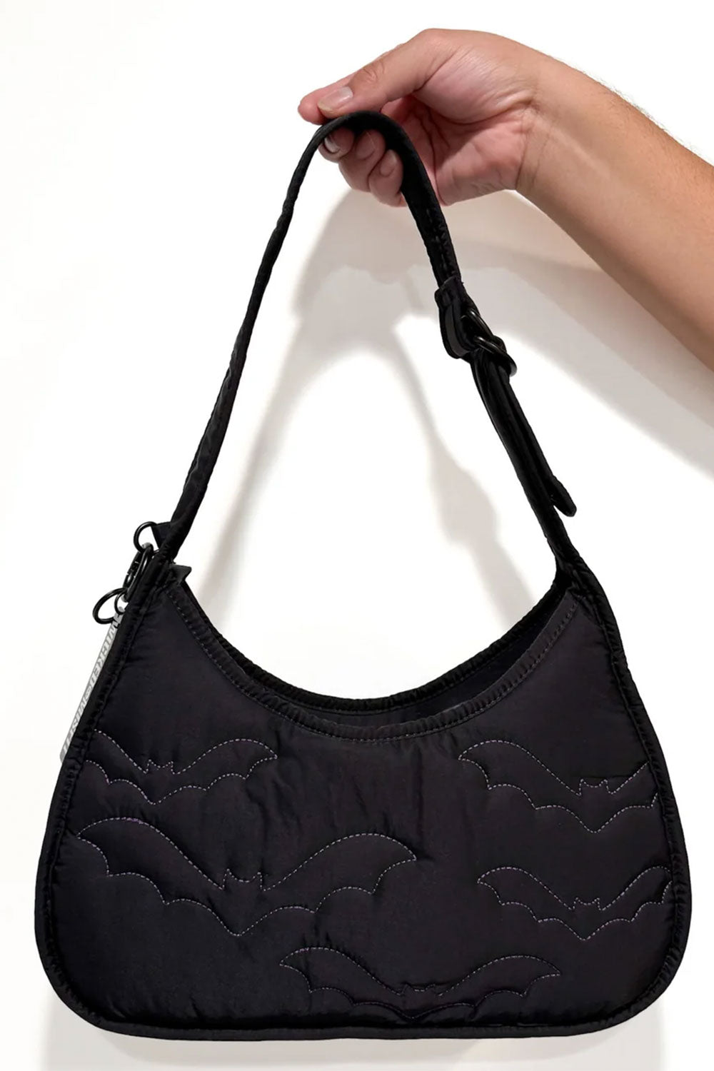 black and purple stitched handbag shoulder bag with bats