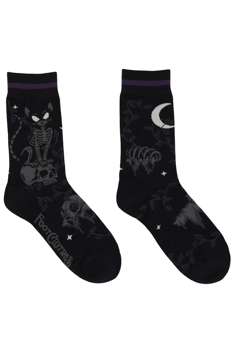 black and purple punk cat skeleton socks