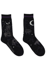 black and purple punk cat skeleton socks