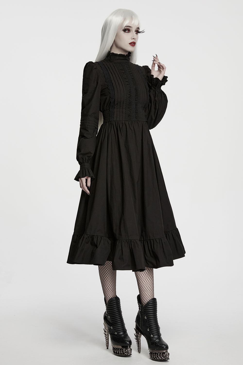womens goth midi dress with flattering fitted waist for a graceful shape