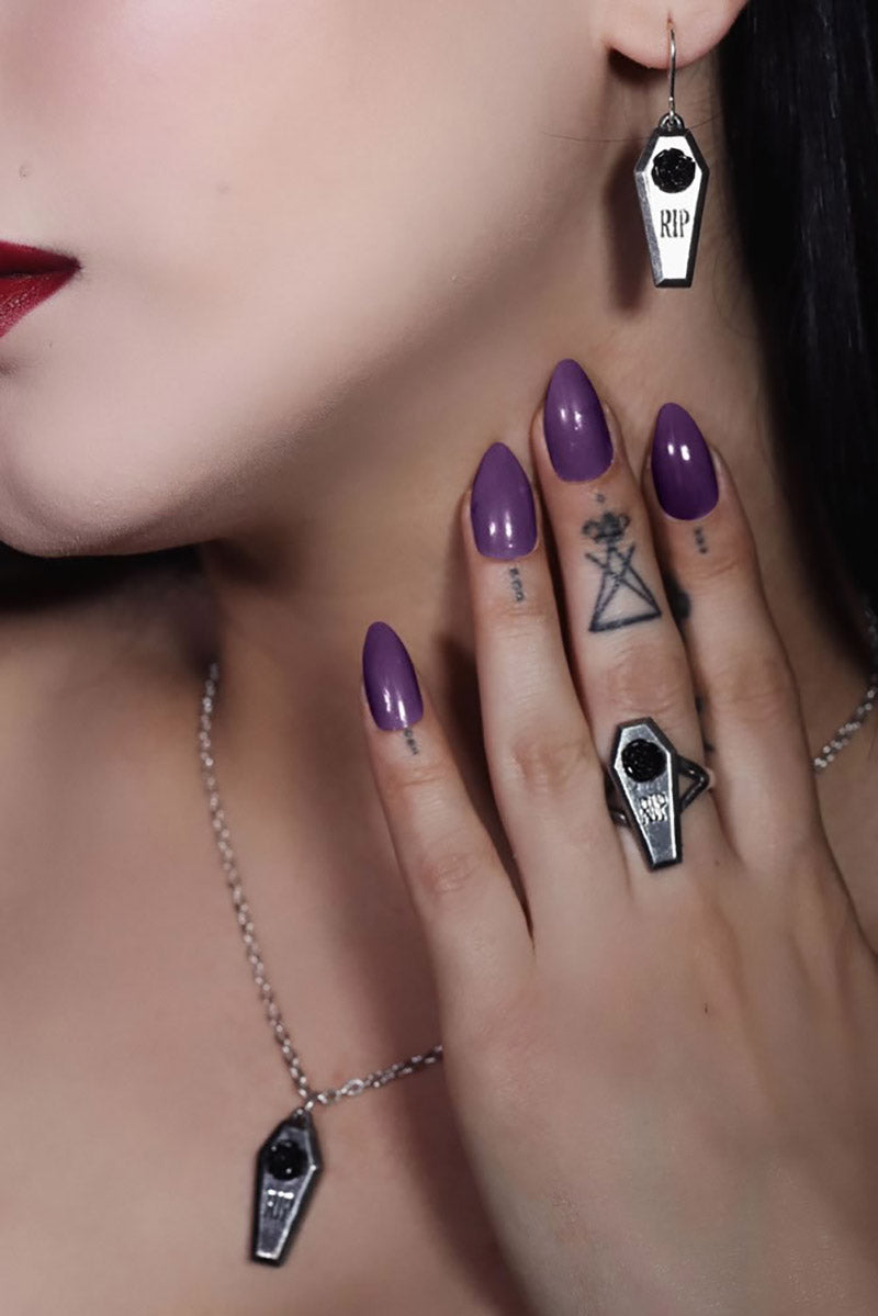 handmade gothic rose coffin necklace and earrings and ring