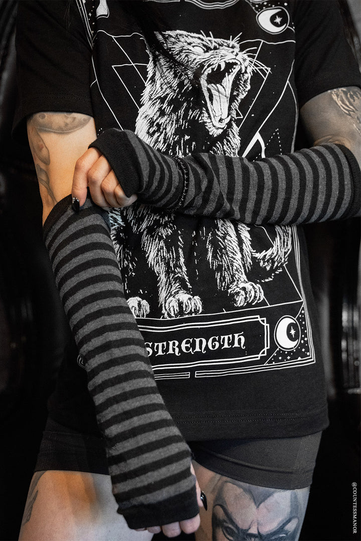 spooky knitted emo striped arm warmers