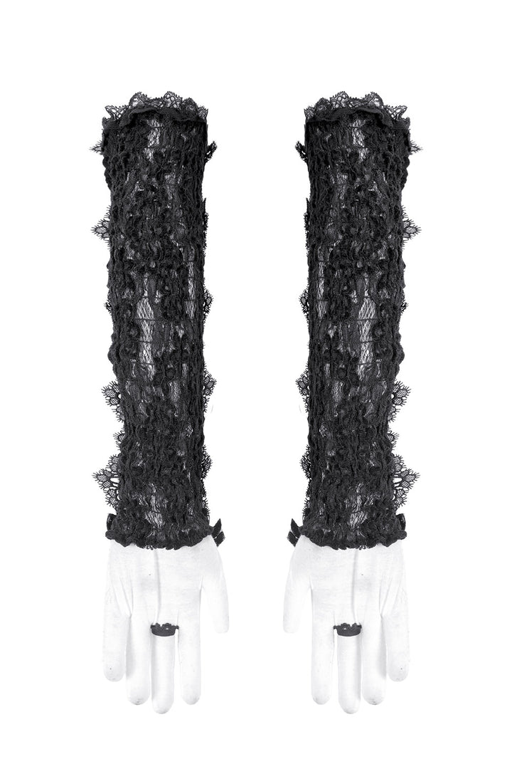 womens black lace-up gothic gloves