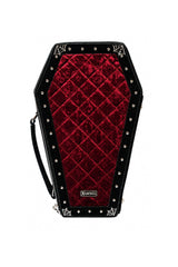red velvet and black vegan leather coffin ita bag