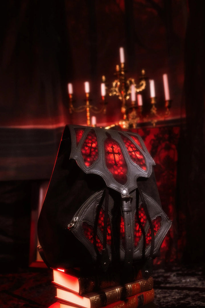 gothic cathedral inspired backpack with carry handle 