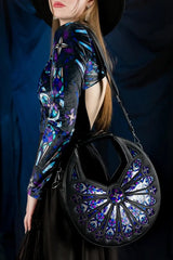 purple and blue gothic cathedral stained glass window handbag 