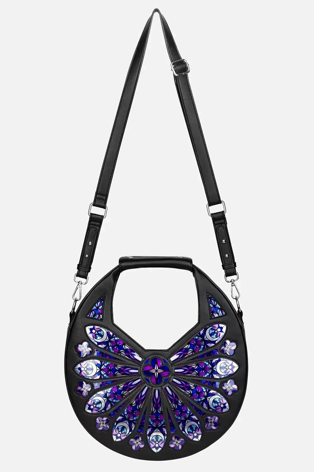 purple and blue gothic cathedral stained glass window  shoulder bag