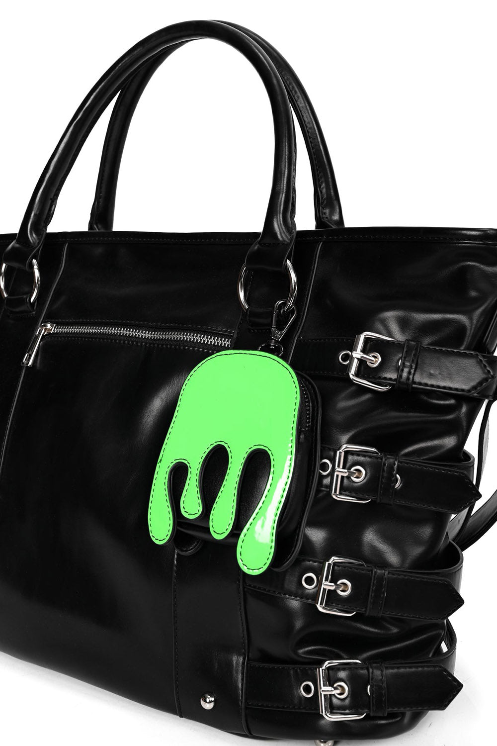 slime shaped coin purse on a gothic handbag 