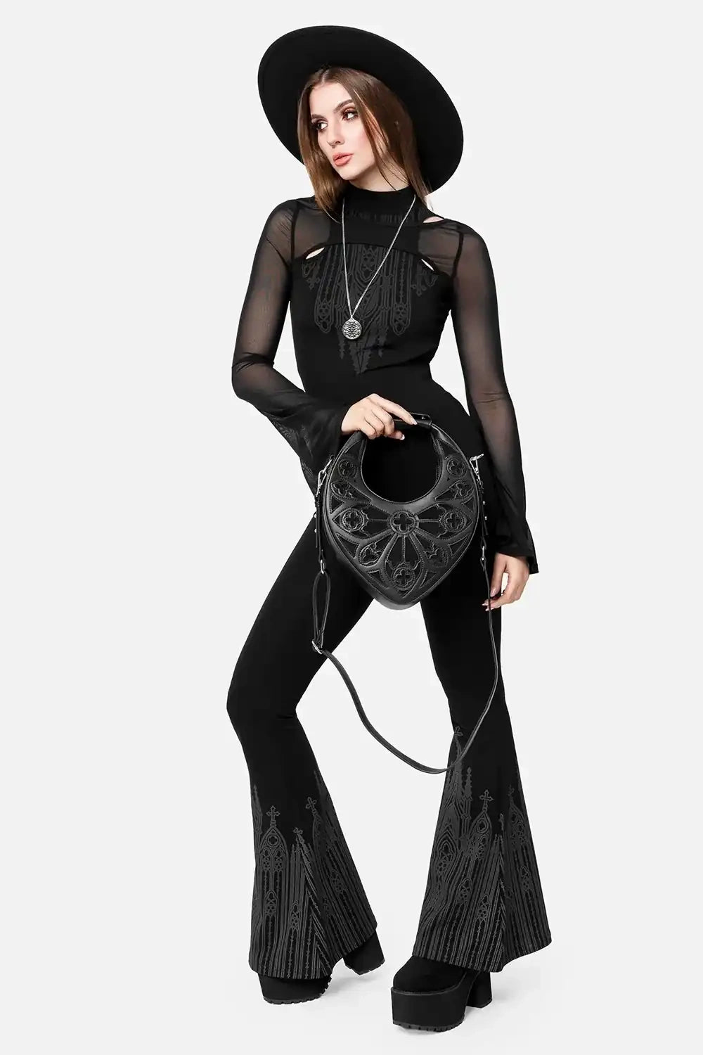 suede and leather gothic cathedral handbag
