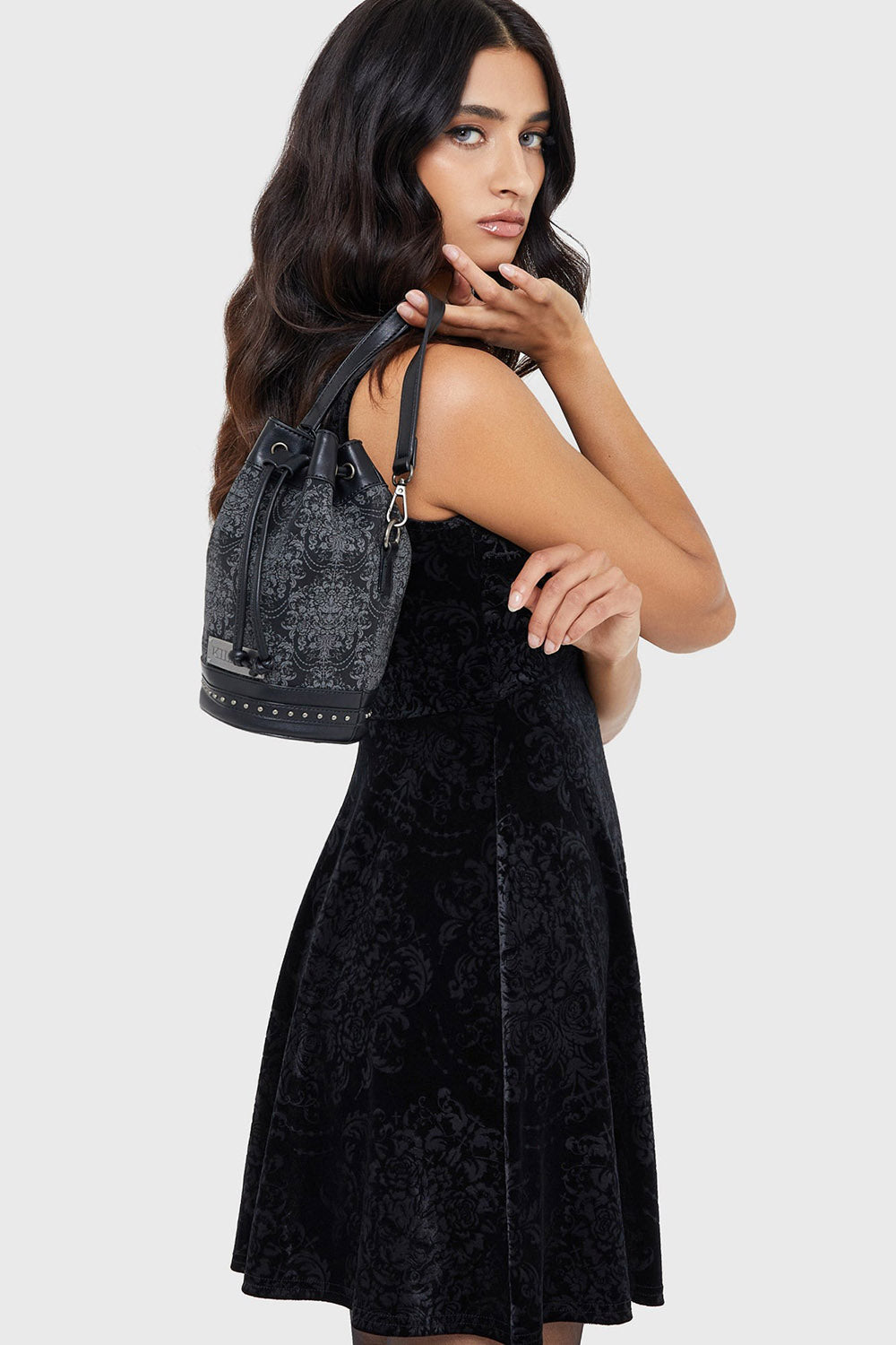 damask pattern gothic bucket bag