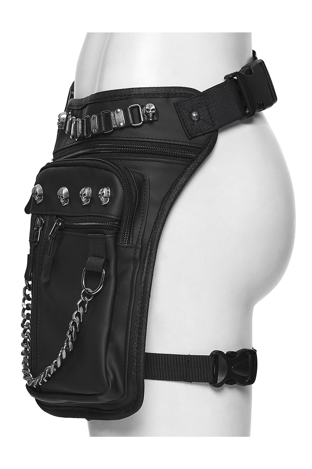 goth thigh harness bag with chain