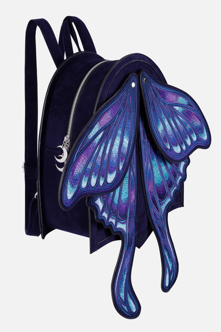 blue, purple, and pink embroidered butterfly wings 3d backpack