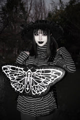 gothic black and white emo moth skeleton backpack