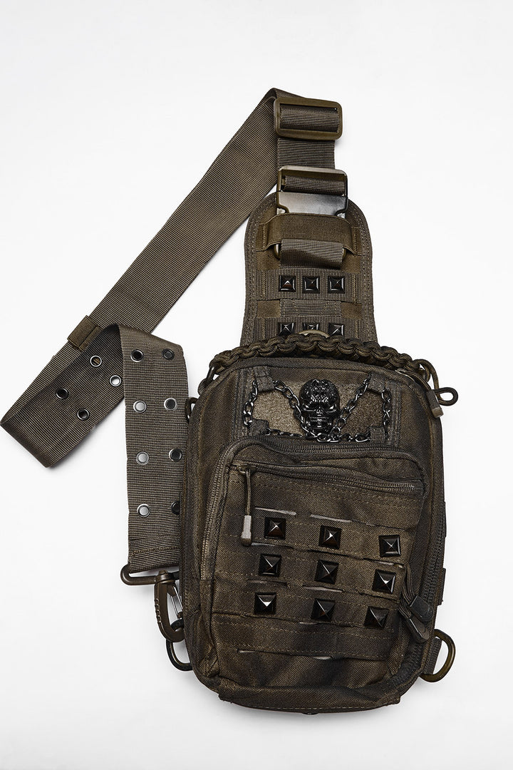 mens post apocalyptic distressed brown rugged crossbody bag by punk rave 