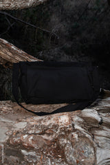 black zip up messenger bag