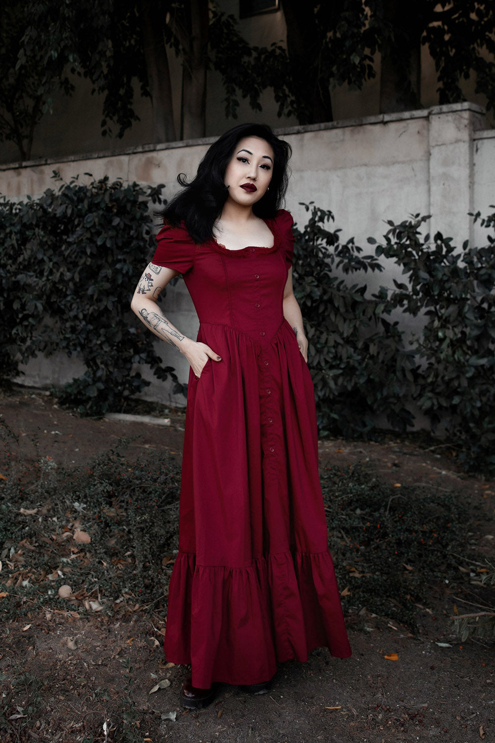 romantic goth buttoned maxi dress